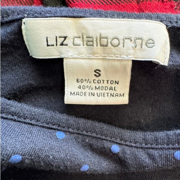 Liz Claiborne Navy Blue Polka Dot Basic Long Sleeve Tee Women's Small - Picture 8 of 8